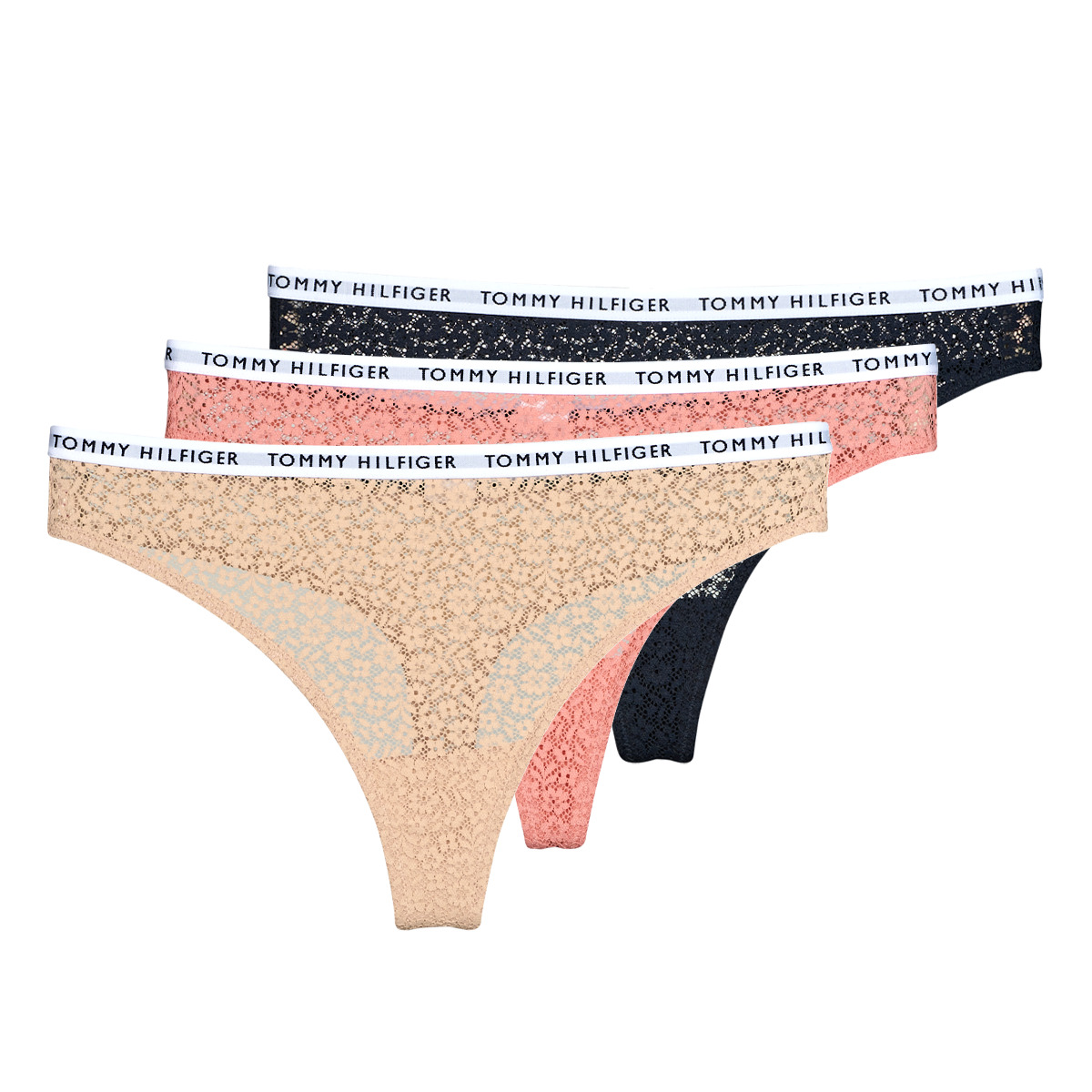 Tommy Hilfiger 3P FULL LACE THONG X3 Pink / Marine / Beige - Fast delivery