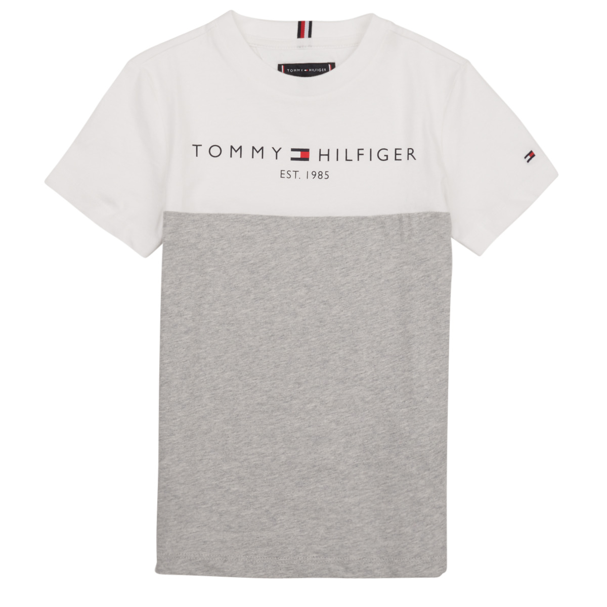 Tommy Hilfiger S/S short-sleeved 30,40 - Spartoo Europe Grey TEE - ESSENTIAL delivery € ! White t-shirts | Clothing / COLORBLOCK Fast Child