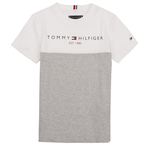 Tommy Hilfiger ESSENTIAL COLORBLOCK TEE S/S White / Grey - Fast delivery |  Spartoo Europe ! - Clothing short-sleeved t-shirts Child 30,40 €