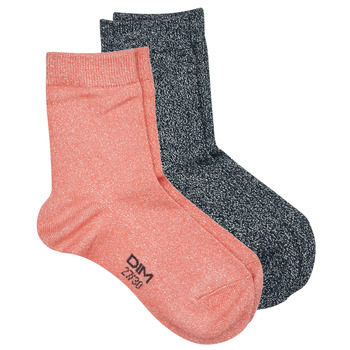 Accessorie Girl Socks DIM COTON STYLE ALL OVER LUREX FILLE PACK X2 Coral / Marine