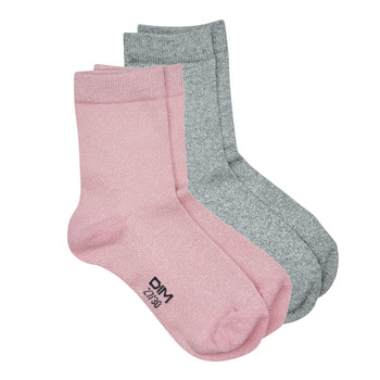 Accessorie Girl Socks DIM COTON STYLE ALL OVER LUREX FILLE PACK X2 Pink / Grey