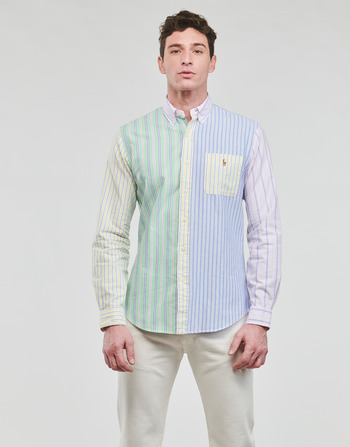 Clothing Men long-sleeved shirts Polo Ralph Lauren CHEMISE COUPE DROITE EN OXFORD Multicolour / Fancy / Stripe / Shirt