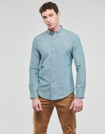 Clothing Men long-sleeved shirts Polo Ralph Lauren CHEMISE COUPE SLIM EN DENIM Blue / Clear / Denim / Chambray