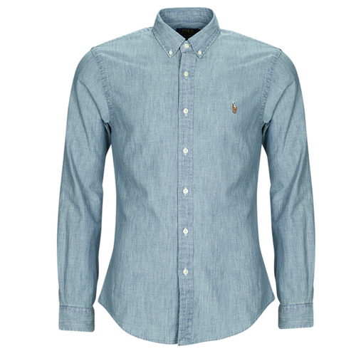 Clothing Men long-sleeved shirts Polo Ralph Lauren CHEMISE COUPE SLIM EN DENIM Blue / Clear