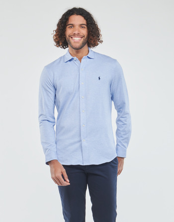 Clothing Men long-sleeved shirts Polo Ralph Lauren CHEMISE COUPE DROITE Blue / Sky / Mottled / Polka dot / White