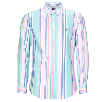 Clothing Men long-sleeved shirts Polo Ralph Lauren CHEMISE COUPE DROITE EN OXFORD Multicolour / Seafoam / Pink / Multi / Shirt