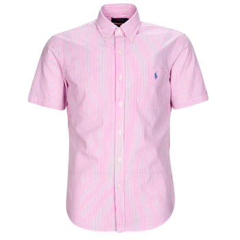 Clothing Men short-sleeved shirts Polo Ralph Lauren CHEMISE COUPE DROITE EN SEERSUCKER Pink / White