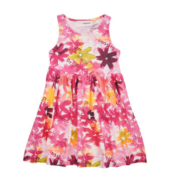 Clothing Girl Short Dresses Desigual VEST_INGRID Pink / Yellow