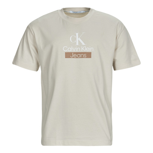 Calvin Klein Jeans Clothing | Europe t-shirts Fast Beige ! delivery ARCHIVAL - short-sleeved TEE Spartoo Men STACKED 44,00 € 