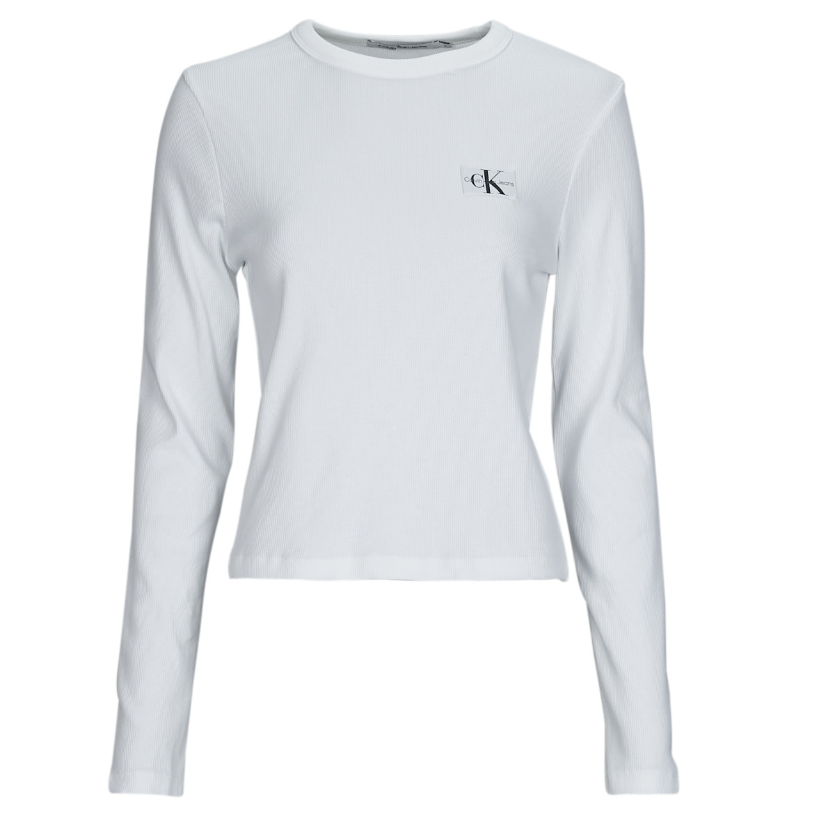 Calvin Klein Jeans WOVEN LABEL RIB LONG SLEEVE White - Fast delivery |  Spartoo Europe ! - Clothing Long sleeved shirts Women 55,00 €