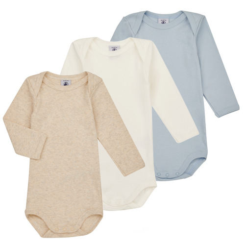 Clothing Children Sleepsuits Petit Bateau BODY US ML PASTEL PACK X3 Blue / White / Beige
