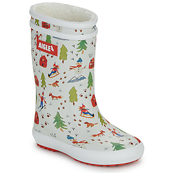 Shoes Children Wellington boots Aigle LOLLY POP FUR PRINT White / Multicolour