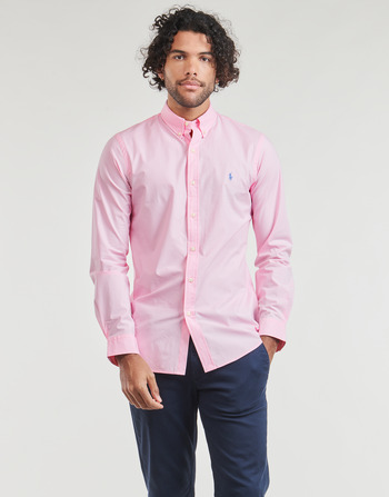 Clothing Men long-sleeved shirts Polo Ralph Lauren CHEMISE AJUSTEE SLIM FIT EN POPELINE UNIE Pink