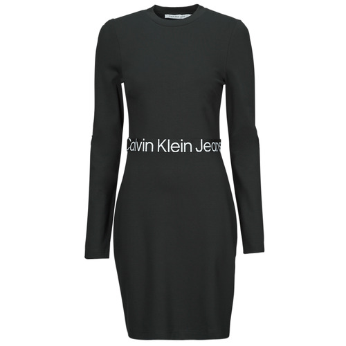 | Spartoo - € Short Fast Klein delivery - ! ELASTIC Dresses Women Jeans 110,00 Europe LOGO Clothing DRESS Calvin Black LS MILANO