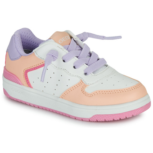Shoes Girl Low top trainers Geox J WASHIBA GIRL White / Orange / Violet