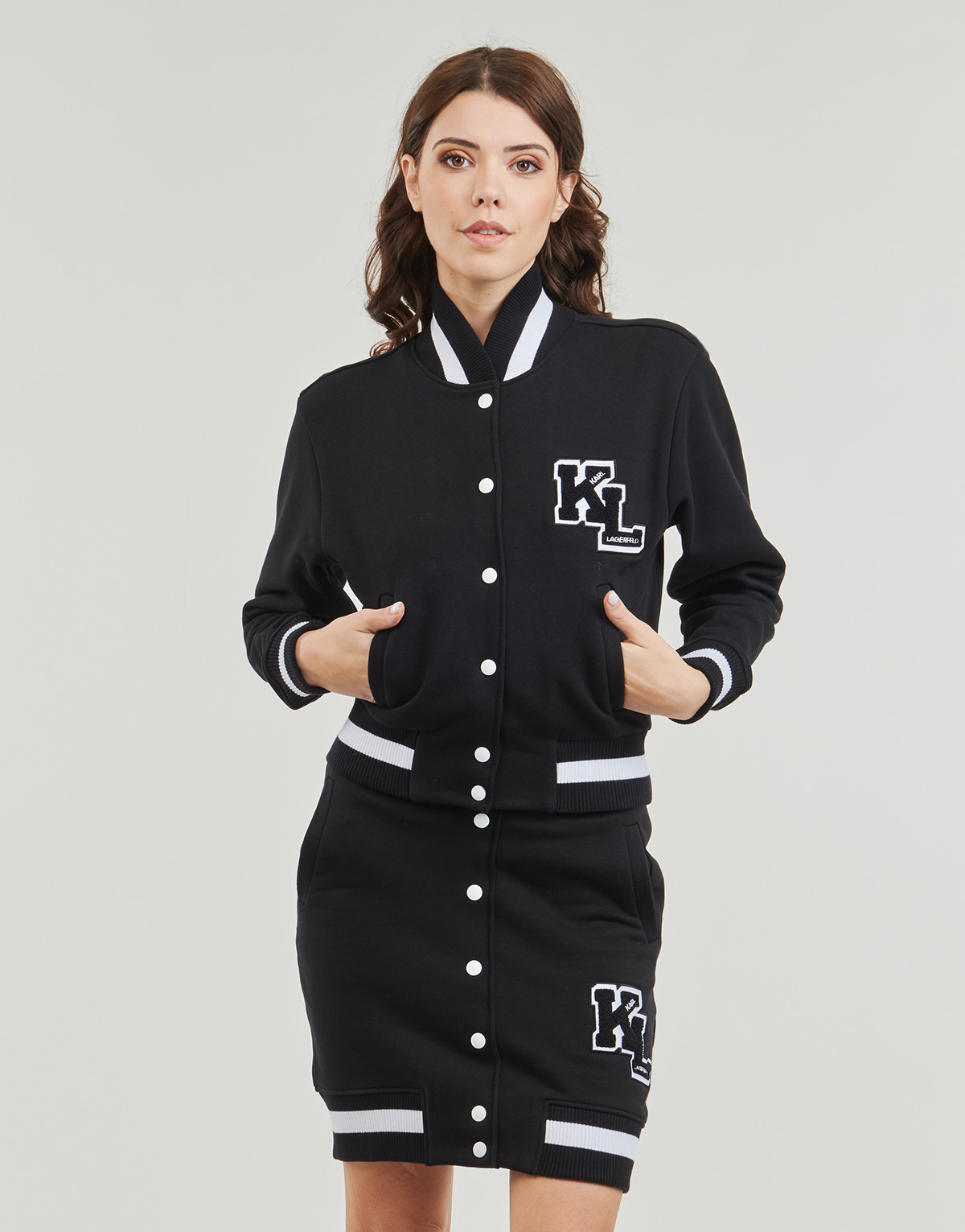 Clothing Women Blouses Karl Lagerfeld varsity sweat jacket Black / White