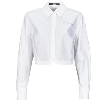 Clothing Women Shirts Karl Lagerfeld crop poplin shirt White