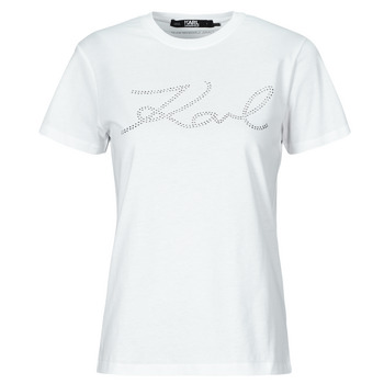Clothing Women short-sleeved t-shirts Karl Lagerfeld rhinestone logo t-shirt White