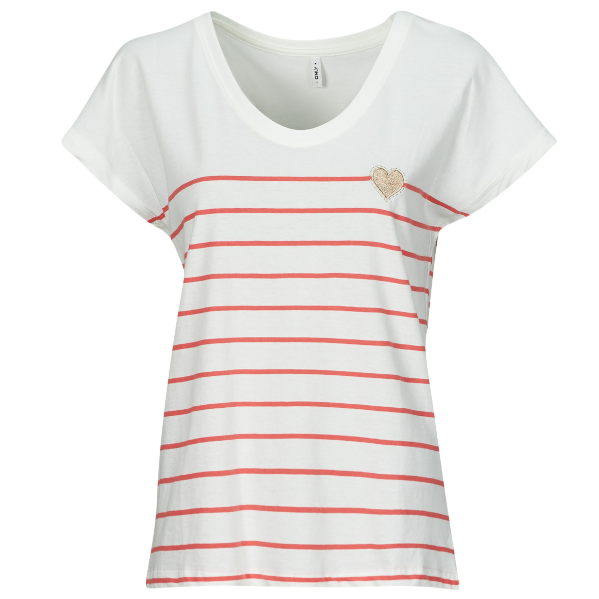 Clothing Women short-sleeved t-shirts Only ONLEMILY Ecru / Red
