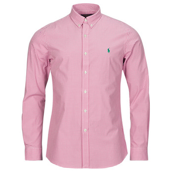 Clothing Men long-sleeved shirts Polo Ralph Lauren CHEMISE AJUSTEE SLIM FIT EN POPELINE RAYE Pink / White / Resort / Pink