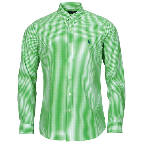 Clothing Men long-sleeved shirts Polo Ralph Lauren CHEMISE AJUSTEE SLIM FIT EN POPELINE RAYE Green