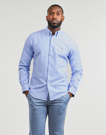 Clothing Men long-sleeved shirts Polo Ralph Lauren CHEMISE COUPE DROITE EN OXFORD PETITS CARREAUX VICHY Blue