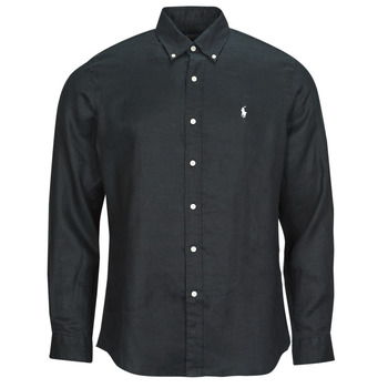 Clothing Men long-sleeved shirts Polo Ralph Lauren CHEMISE COUPE DROITE EN LIN Black /  black