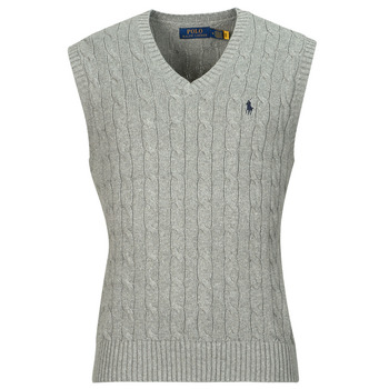 Clothing Men jumpers Polo Ralph Lauren PULL COTON CABLE COL V SANS MANCHE Grey / Mottled / Fawn / Grey / Heather