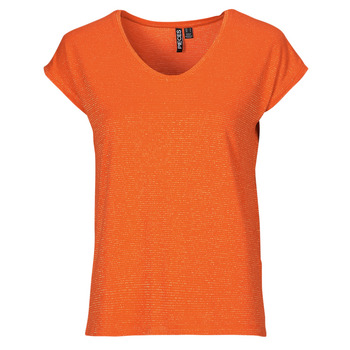 Clothing Women short-sleeved t-shirts Pieces PCBILLO TEE LUREX STRIPES Orange