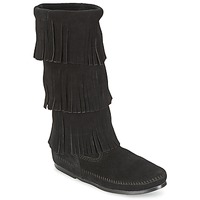 Shoes Women Boots Minnetonka CALF HI 3 LAYER FRINGE BOOT Black