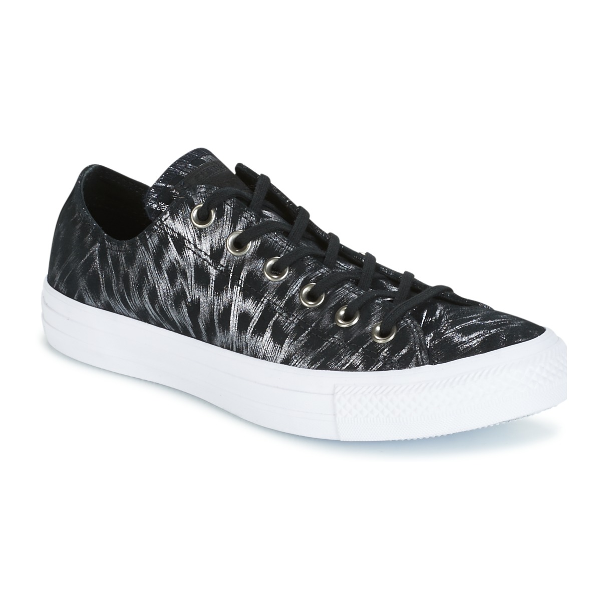 Converse CHUCK TAYLOR ALL STAR SHIMMER SUEDE OX BLACK/BLACK/WHITE Black /  White - Fast delivery | Spartoo Europe ! - Shoes Low top trainers Women  72,00 €
