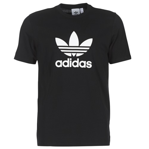 adidas Originals TREFOIL T SHIRT Black - Fast delivery | Spartoo Europe ! -  material short-sleeved t-shirts Men 24,95 €