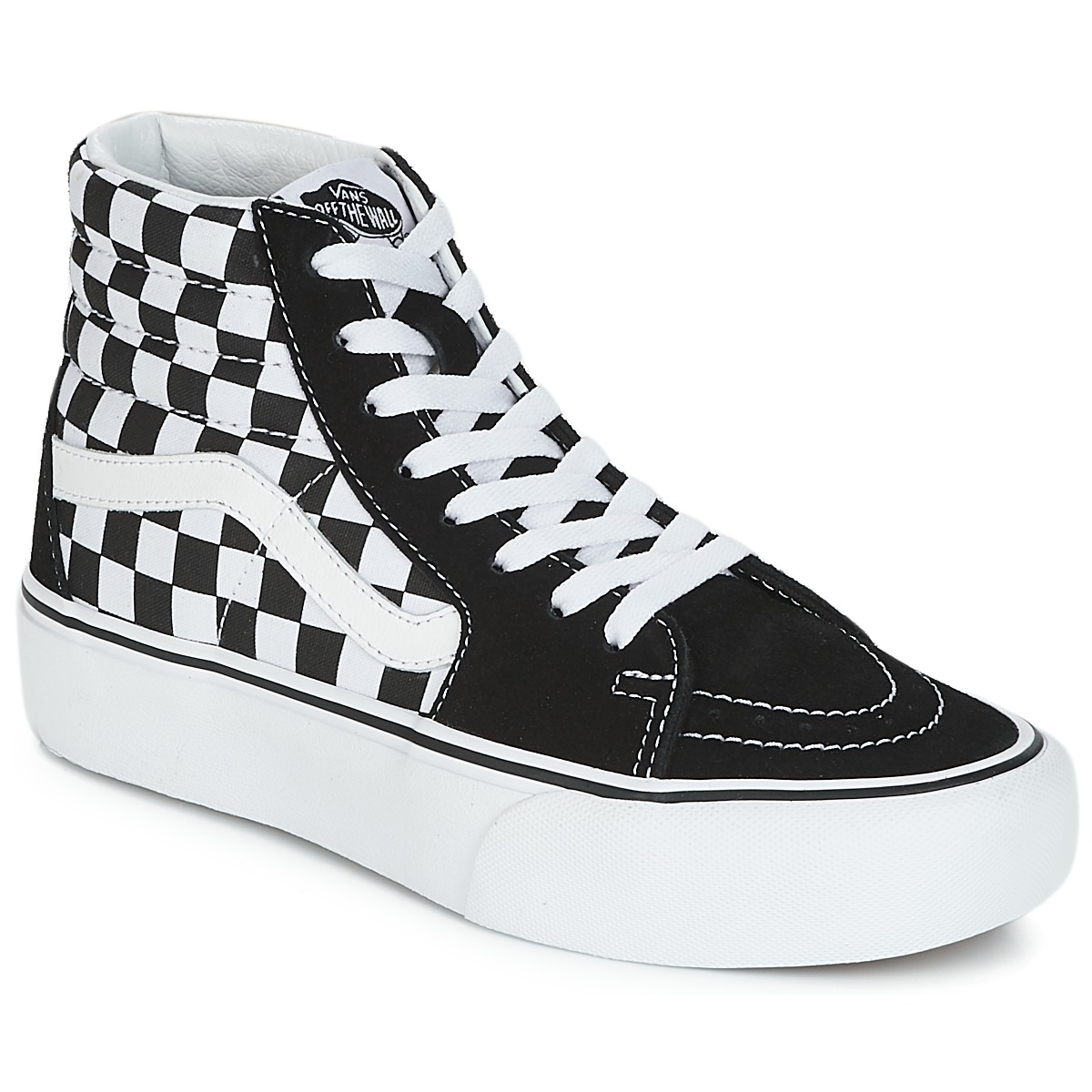vans sk8 hi trainers in black with large logo